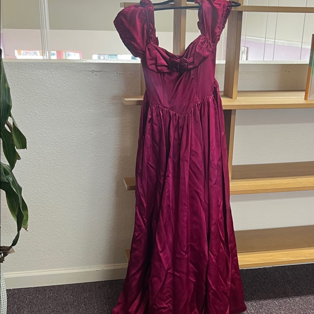 Gunne Sax Magenta Satin Knot-Front Maxi Dress gown romantic